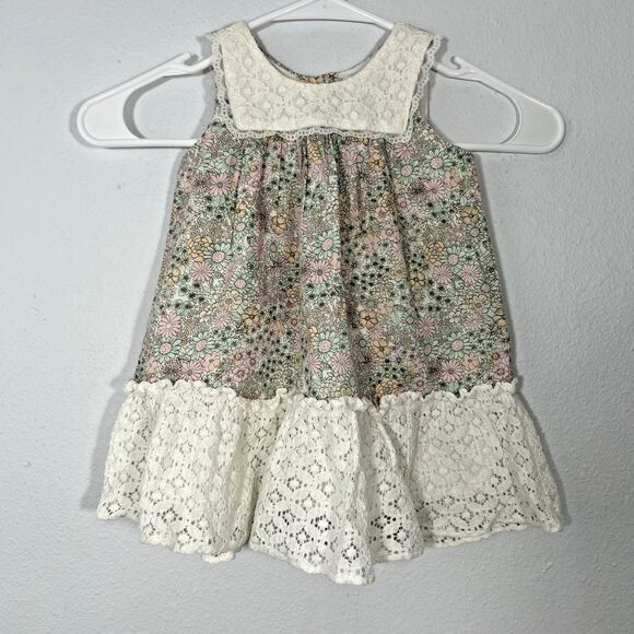 Maggie Zoe Dress Kids 12M Floral Lace Daisy Tiered Sleeveless Spring Cottagecore - Picture 1 of 5